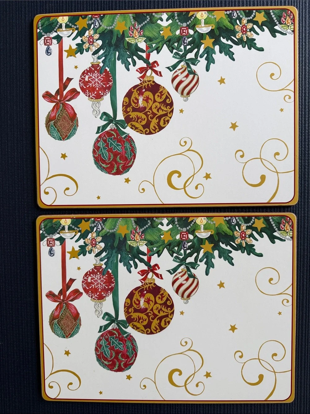 Williams Sonoma Festive Ornament Cork back Placemats Set of 2
